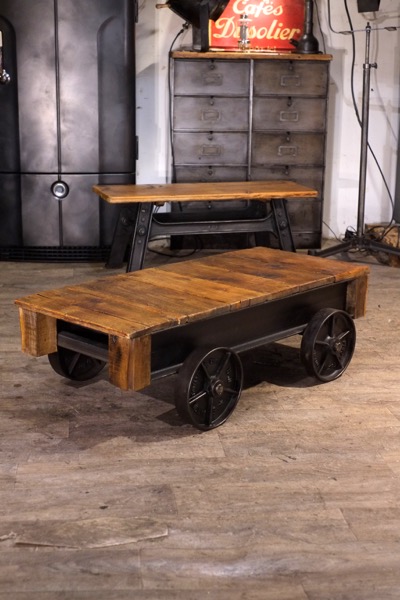 charriot usine table salon ancien